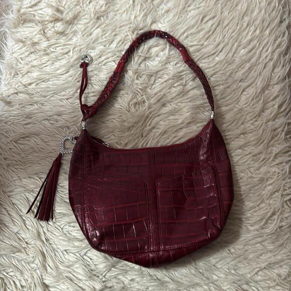 Brighton burgundy Elegant Red Croc-Embossed Shoulder Bag - Picture 2 of 9